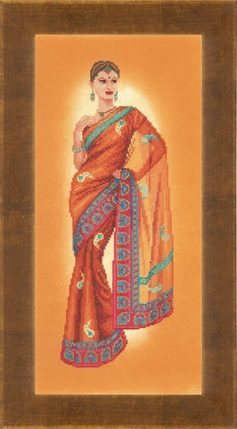 Indian lady in orange sari, pn-0145758