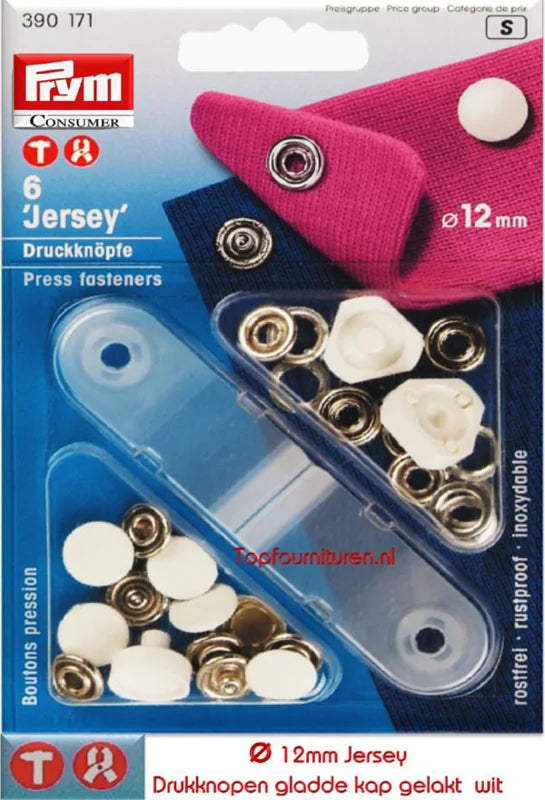 Drukknopen 390171 jersey 12 mm wit 6 stuks