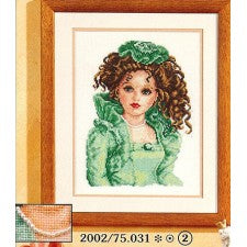 Doll in green dress, vervaco   2002/75.031, 20 x 26 cm