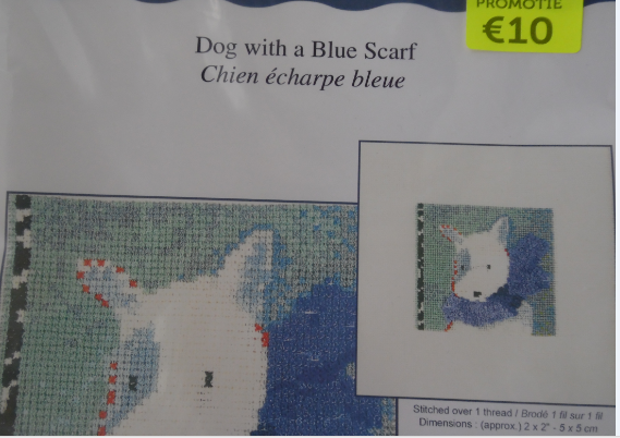 Dog with a Blue Scarf, xc0961, 10 x 10 cm