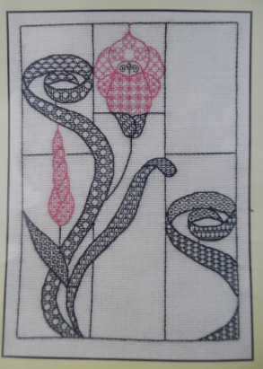 Holbein Embroideries, art nouveau window pink bw141, 15 x 20 cm