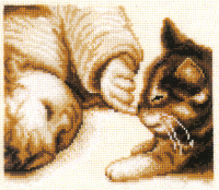 Meisje met kitten, vervaco  2002/75.033, 22 x 20 cm
