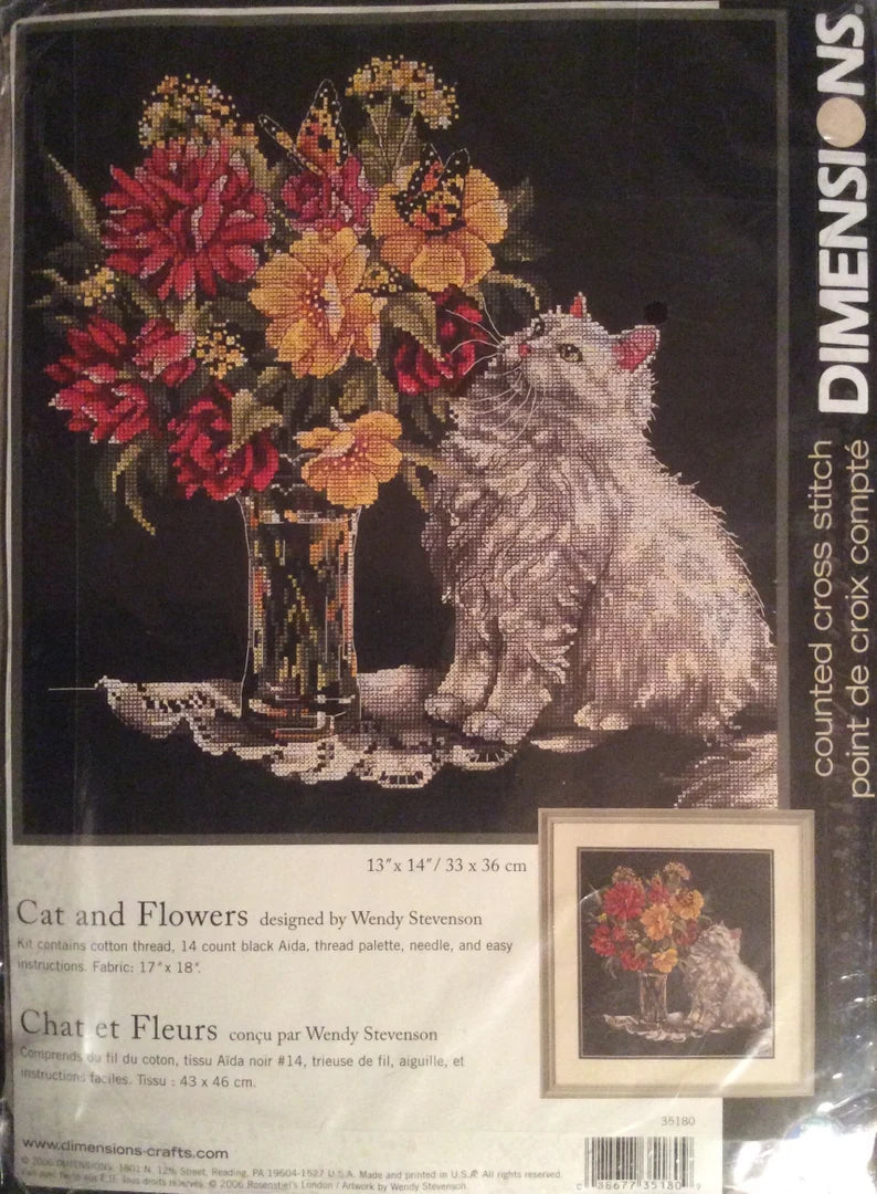 Cat ands flowers, 35180, 33 x 36 cm